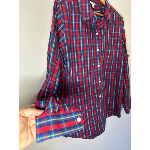 LL Bean Button Down Plaid Shirt Size XL Red Green Blue Wrinkle Free Long Sleeve - Picture 4 of 8